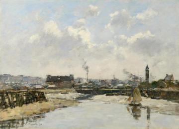 Trouville, The Port, Low Tide, Morning Artwork by Eugène-Louis Boudin