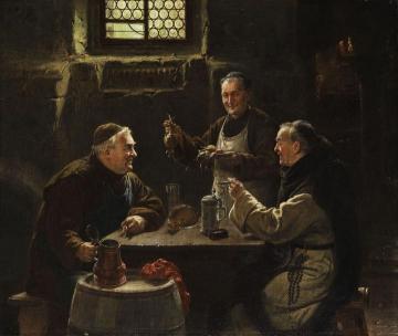 Three monks at Vespers meal Artwork by Adolf Humborg
