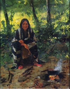 Tending the Fire Artwork by William Gilbert Gaul