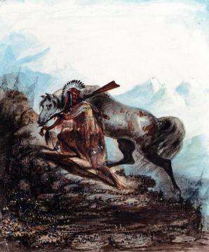 An Indian with the Scalp Lock of His Enemy Artwork by Alfred Jacob Miller