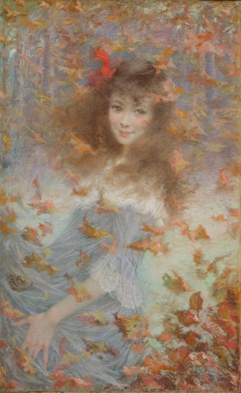 Portrait Of A Young Girl In Autumn Artwork by Lucien Lévy-Dhurmer