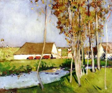 Farm near the River Artwork by Pierre Eugène Montézin