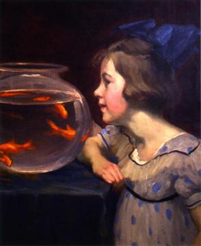 Girl And Goldfish Artwork by Jean Mannheim