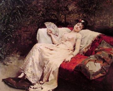 Reclining Lady Artwork by Raimundo de Madrazo y Garreta