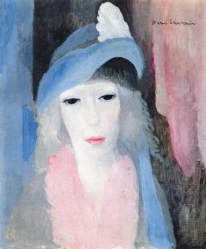 Young Woman with Feathered Hat Artwork by Marie Laurencin