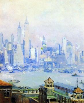 Lower Manhattan View: One of a Pair of Paintings Artwork by Colin Campbell Cooper