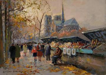 Book Sellers Along the Seine Artwork by Edouard Léon Cortes