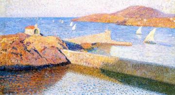 Voiles blanches dans le port de Collioure Artwork by Henri Martin