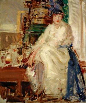 Peggy in Blue and White Artwork by Francis Campbell Boileau Cadell