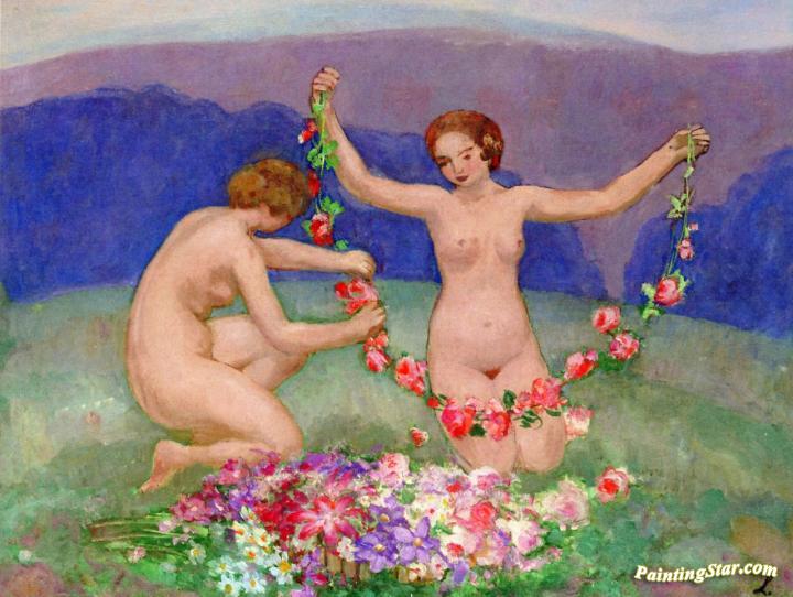 Girls with a Garland of Flowers Artwork by Henri Lebasque