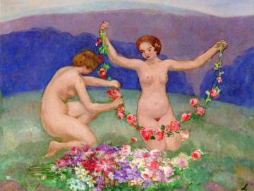 Girls with a Garland of Flowers Artwork by Henri Lebasque