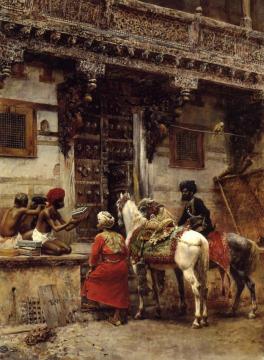 Craftsman Selling Cases by a Teak-Wood Building, Ahmedabad Artwork by Edwin Lord Weeks