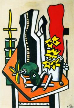 Two Fruit and Yellow Flowers Artwork by Fernand Léger