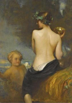 A Nude Bacchante With A Child Faun Artwork by Arthur Hacker