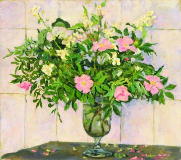 Jasmine and dog rose at the stove Artwork by Pyotr Konchalovsky