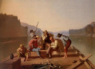 Raftsmen Playing Cards Artwork by George Caleb Bingham