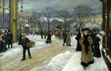 Winter in Kongens Nytorv, Copenhagen Artwork by Paul Gustave Fischer