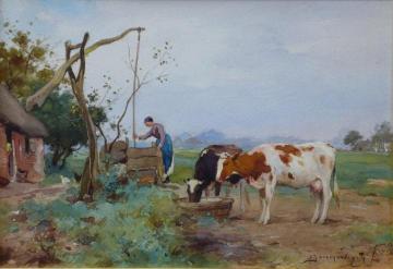 Cows Drinking Artwork by Adrianus Johannes Groenewegen