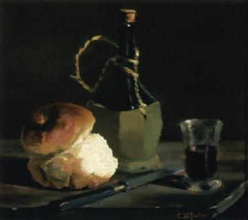 Still Life with Bread and Wine Bottle Artwork by Charles Ethan Porter