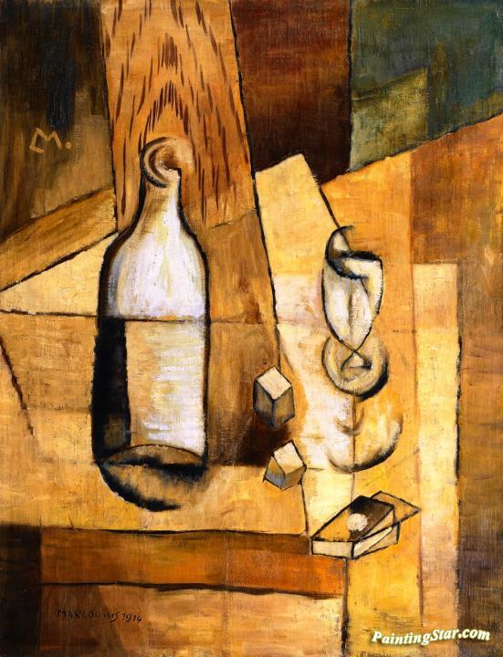 Bottle and Glass Artwork by Louis Marcoussis