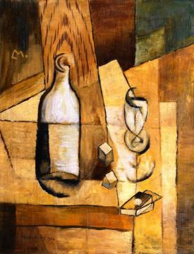 Bottle and Glass Artwork by Louis Marcoussis