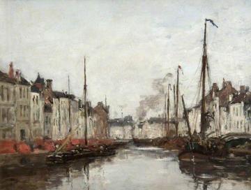 A Dutch Canal Artwork by Eugène-Louis Boudin