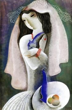 Bride With Cat Artwork by Béla Kádár