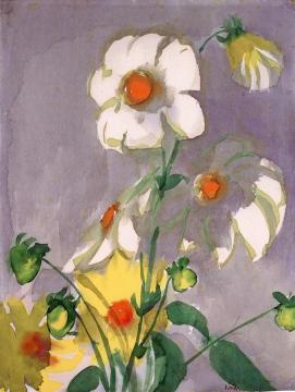 Dahlias on a Purple Background Artwork by Emil Nolde