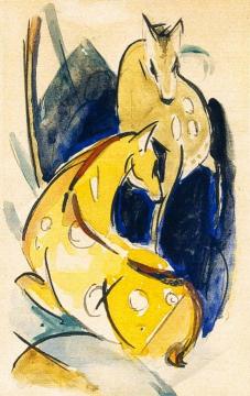 Two Yellow Animals Artwork by Franz Marc