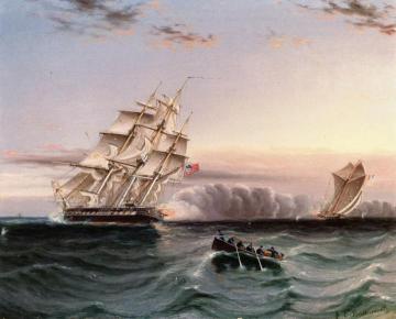 US Frigate and Privateer Artwork by James E. Buttersworth