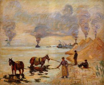 Horses in the Sand at Ivry Artwork by Armand Guillaumin