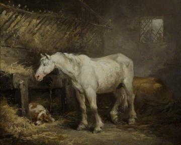 Horse and Dog in a Stable Artwork by George Morland