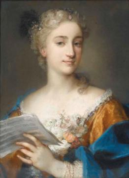 Portrait of a woman holding a musical score Artwork by Rosalba Carriera