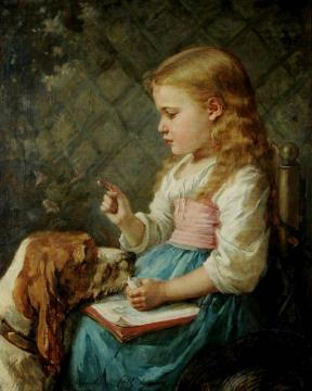 Girl with Dog Artwork by Madeleine Jeanne Lemaire
