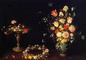Still Life With A Tazza, Garland And Bouquet Of Flowers In A Porcelain Vase Artwork by Jan Bruegel the Elder