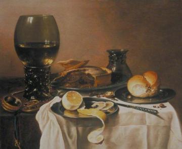 Breakfast Still Life with Roemer, Meat Pie, Lemon and Bread Artwork by Pieter Claesz