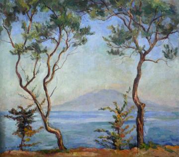 Sorrento. Mount Vesuvius and Two Olive Trees Artwork by Pyotr Konchalovsky