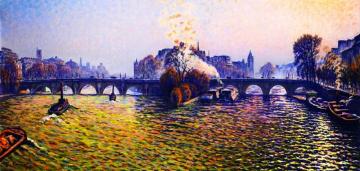 Pont-Neuf, Autumn, Laundry Boat Artwork by Gustave Cariot