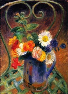 Flowers in a Garden Chair Artwork by William James Glackens