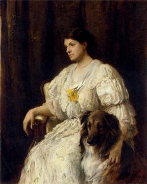 Portrait of a Lady with her Collie Artwork by Heywood Hardy