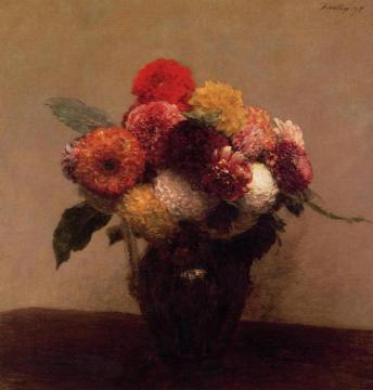 Dahlias, Queens Daisies, Roses and Corn Flowers Artwork by Henri Fantin-Latour