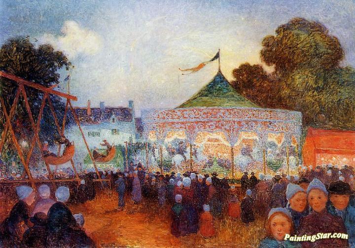 Carousel at Night at the Fair Artwork by Ferdinand du Puigaudeau