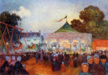 Carousel at Night at the Fair Artwork by Ferdinand du Puigaudeau