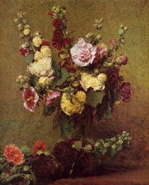 Hollyhocks Artwork by Henri Fantin-Latour