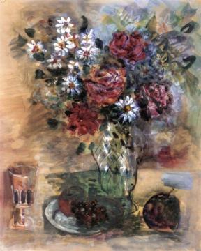 Still Life With Bouquet Of Roses And Daisies Artwork by Jean Dufy