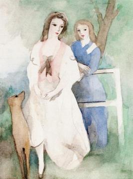 Two Young Girls and Their Dog Artwork by Marie Laurencin