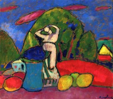 Still LIfe with Figure, Fruit and Landscape Artwork by Alexej Jawlensky
