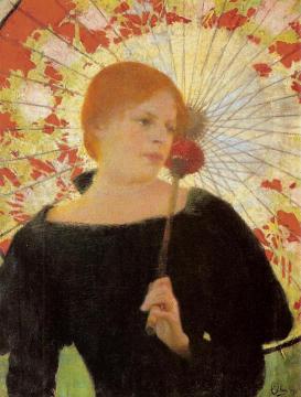 Portrait Of The Artist's Wife With An Umbrella Artwork by Edward Okun