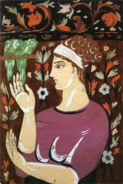 Woman with Parrot Artwork by Natalia Goncharova