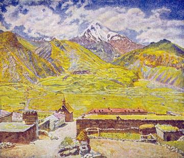 Georgia. The Kazbek Mountain and Village Artwork by Ilya Mashkov